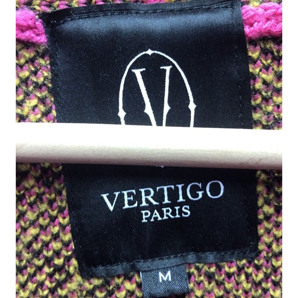 Vertigo Cardigan Sweater Size M Faux Fur Collar Pink Bright Pockets - Picture 5 of 16